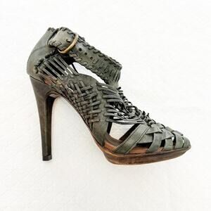 All Saints Caged Sandals Gray Green Ankle Strap Heeled Shoes Size 37 Italy
